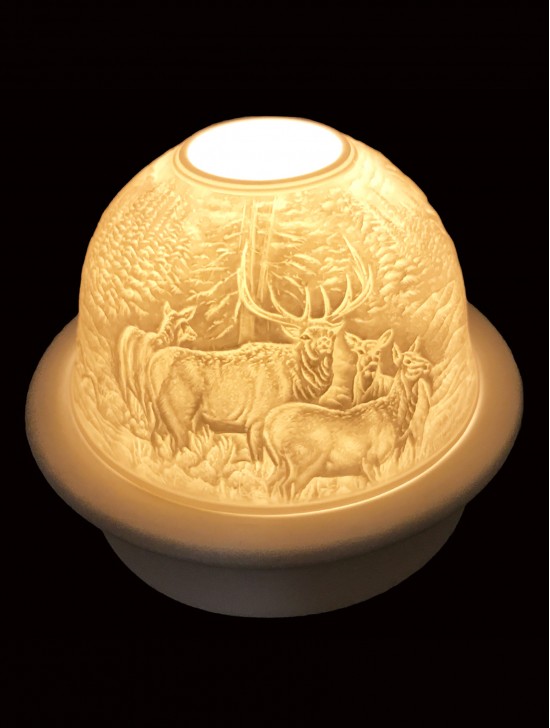 Porcelain Reindeer Candle Dome Light w/Candle Plate